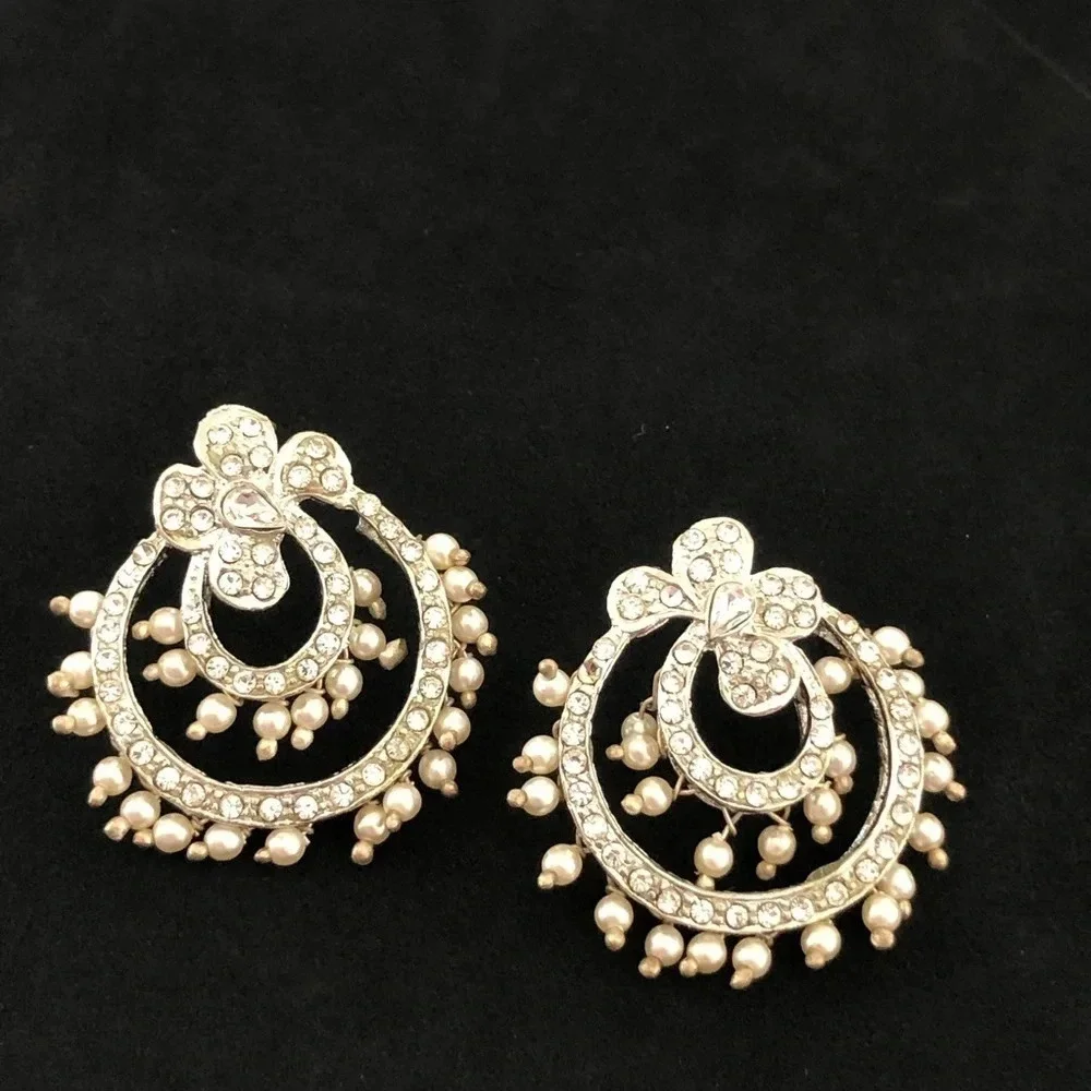 Silver Tone Pearl Crystal Bridal‎ Earrings Bride
